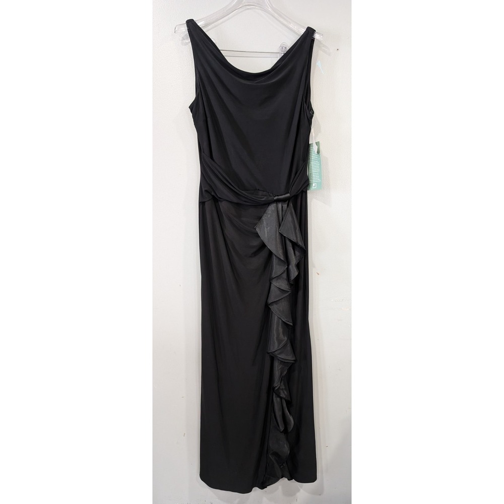 DJ Jaz  Black Sleeveless Evening Gown  With Ruffles And Split Women's Size 12